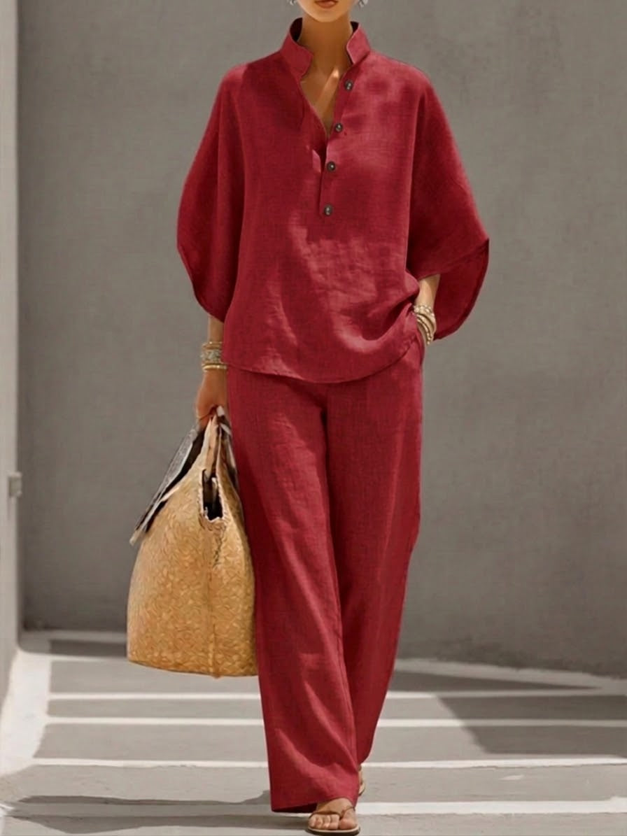 Conjunto dos piezas mujer blusa mangas murciélago pantalón holgado