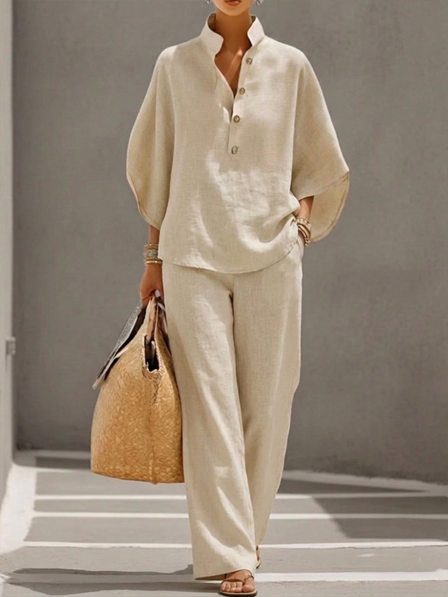 Conjunto dos piezas mujer blusa mangas murciélago pantalón holgado