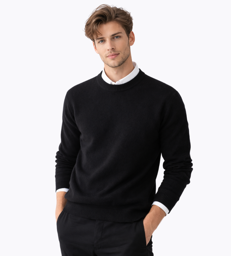 Jersey de Punto Fino para Hombre con Cuello Redondo y Ajuste Regular