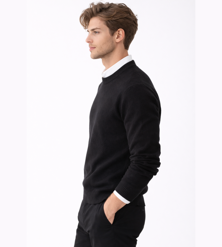 Jersey de Punto Fino para Hombre con Cuello Redondo y Ajuste Regular