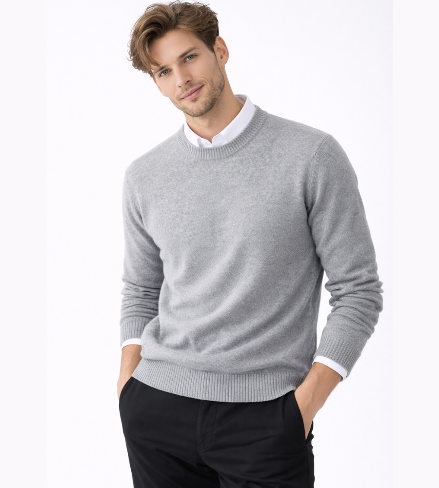 Jersey de Punto Fino para Hombre con Cuello Redondo y Ajuste Regular