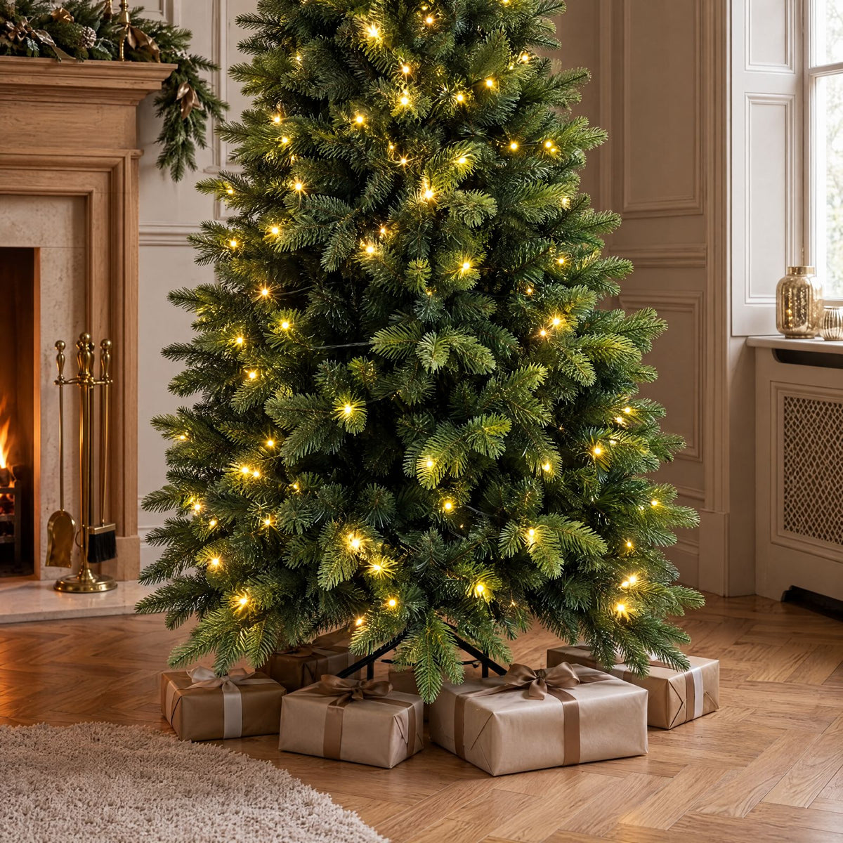 Árbol de Navidad Artificial Preiluminado de 180 cm con Luces LED y Ramas Realistas