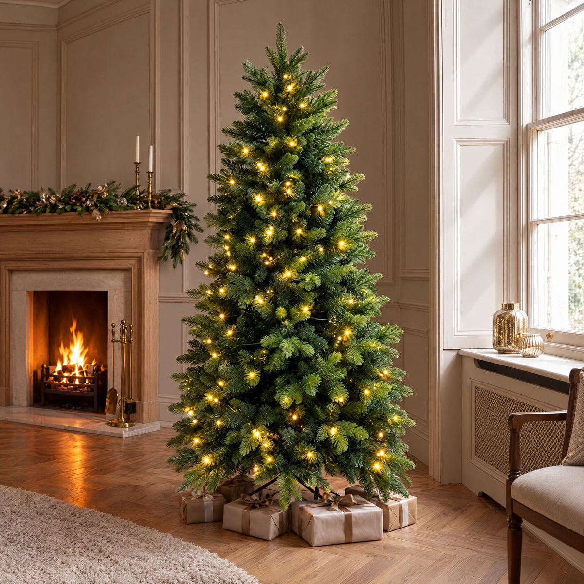 Árbol de Navidad Artificial Preiluminado de 180 cm con Luces LED y Ramas Realistas