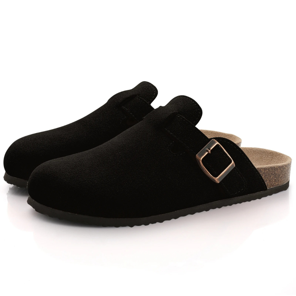 Zuecos de Gamuza con Suela de Corcho y Hebilla Ajustable para Mujer