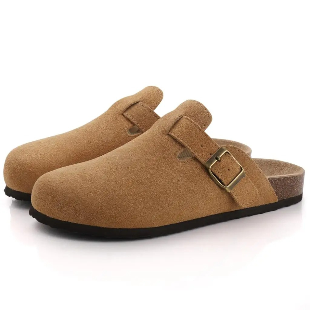 Zuecos de Gamuza con Suela de Corcho y Hebilla Ajustable para Mujer