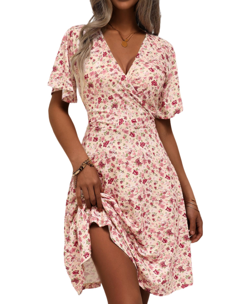 Vestido corto mujer | corte cruzado | cuello V | para eventos verano