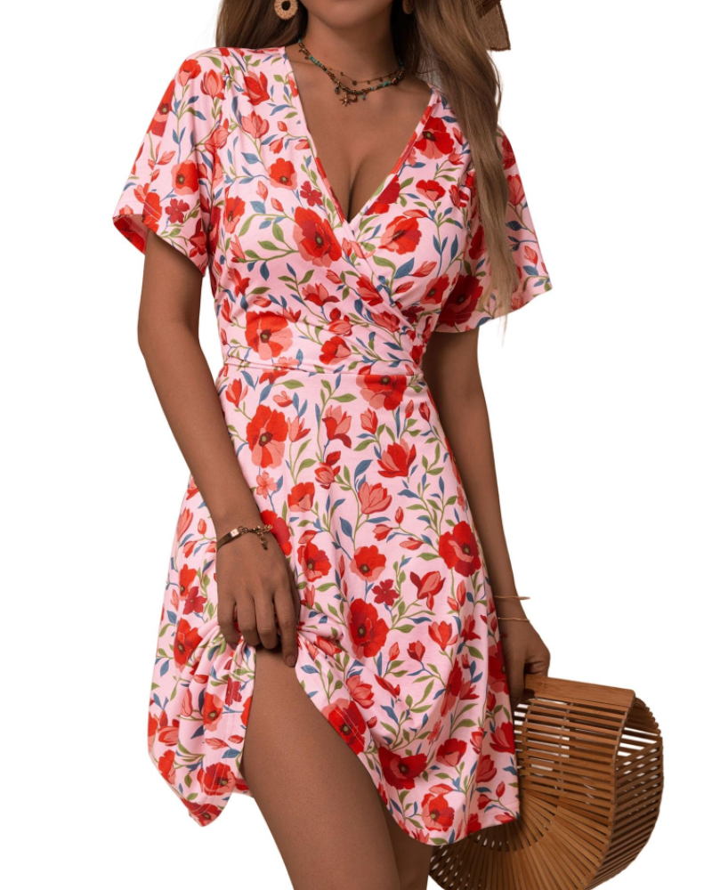 Vestido corto mujer | corte cruzado | cuello V | para eventos verano