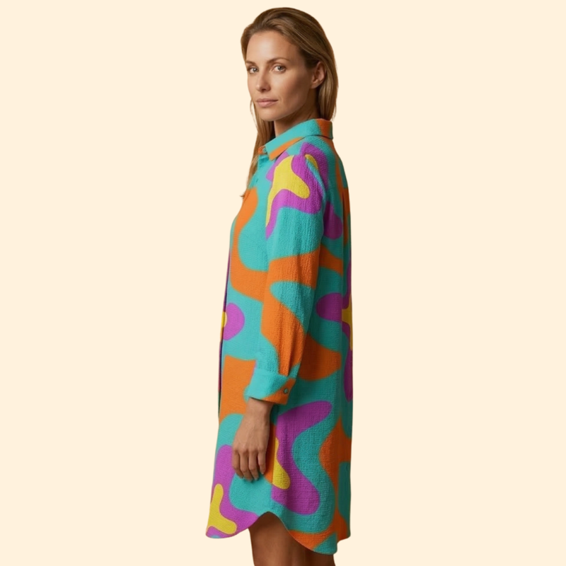 Vestido de Playa para Mujer Women's Beach Cover Up con Botones y Manga Larga