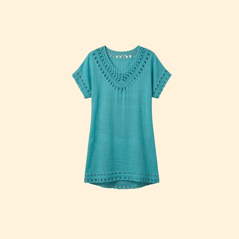 Vestido de Playa con Escote en V y Detalles de Ganchillo para Mujer