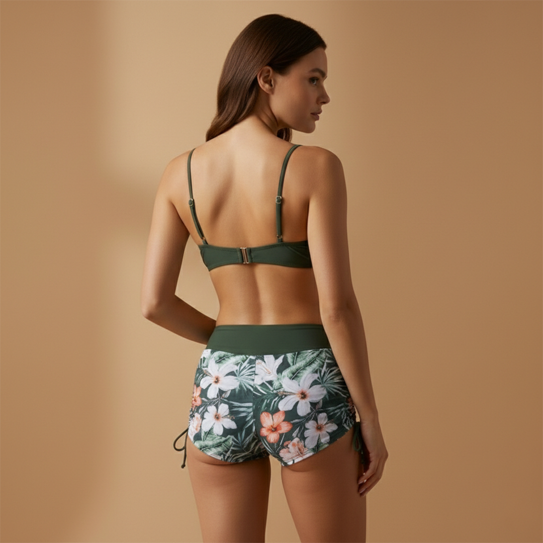 Bikini de dos piezas para mujer - bañador fruncido con lazo frontal | playa