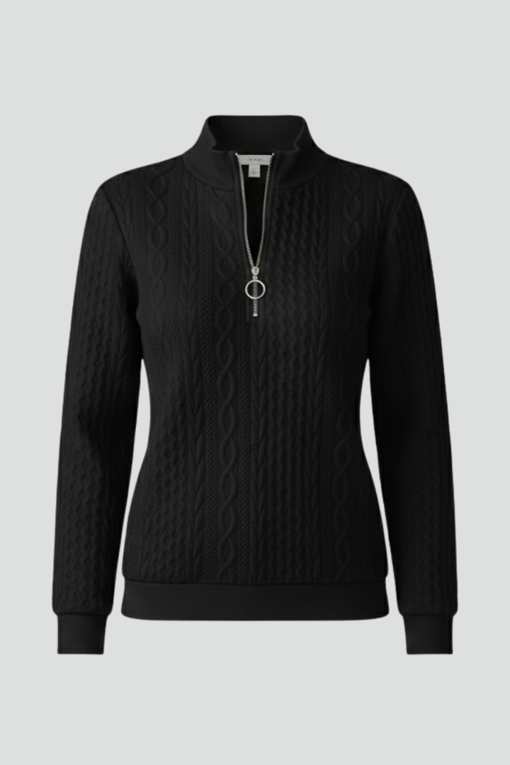 Jersey de Punto Trenzado para Mujer con Cuello de Cremallera