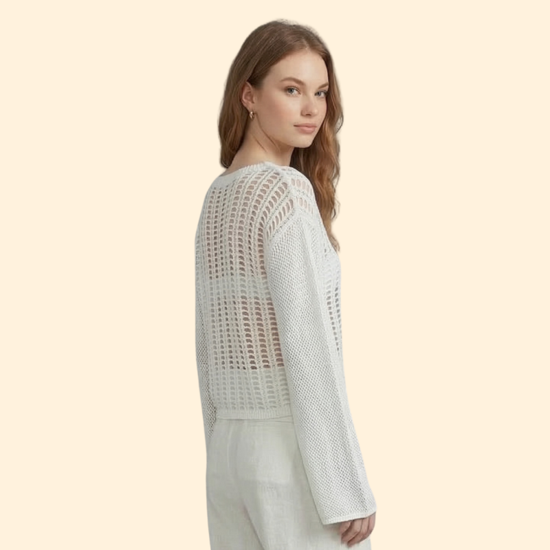Suéter de Playa para Mujer Women's Beach Cover Up de Punto Calado con Manga Acampanada