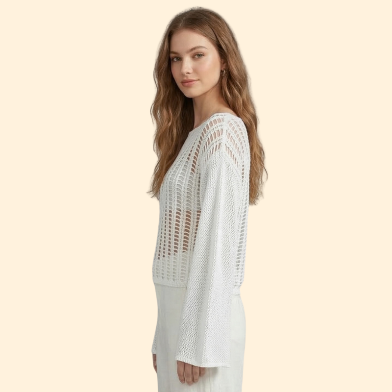 Suéter de Playa para Mujer Women's Beach Cover Up de Punto Calado con Manga Acampanada