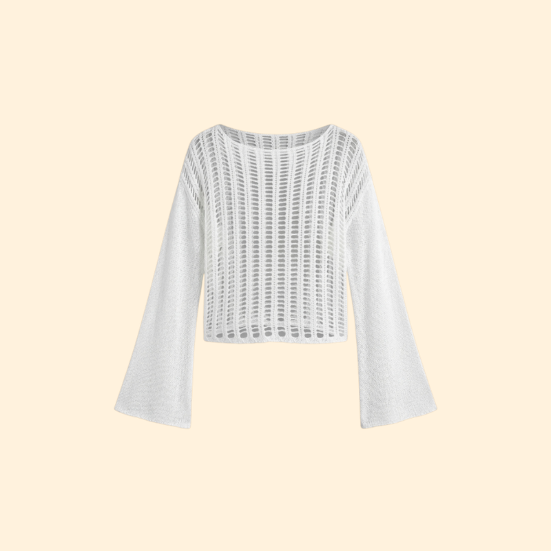 Suéter de Playa para Mujer Women's Beach Cover Up de Punto Calado con Manga Acampanada
