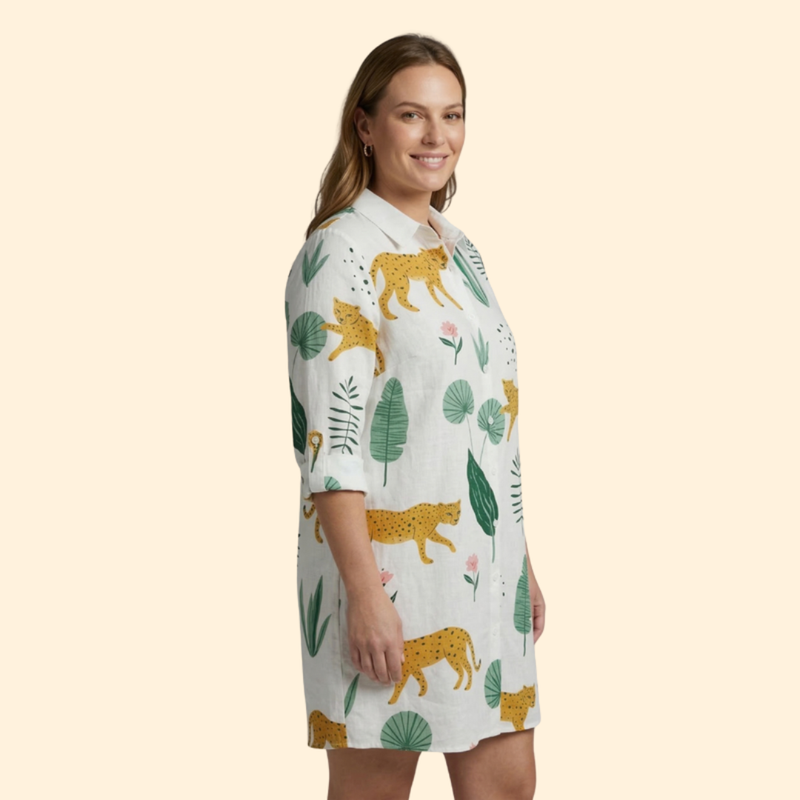Vestido Camisero de Playa con Estampado y Manga Larga Beach Cover Up para Mujer
