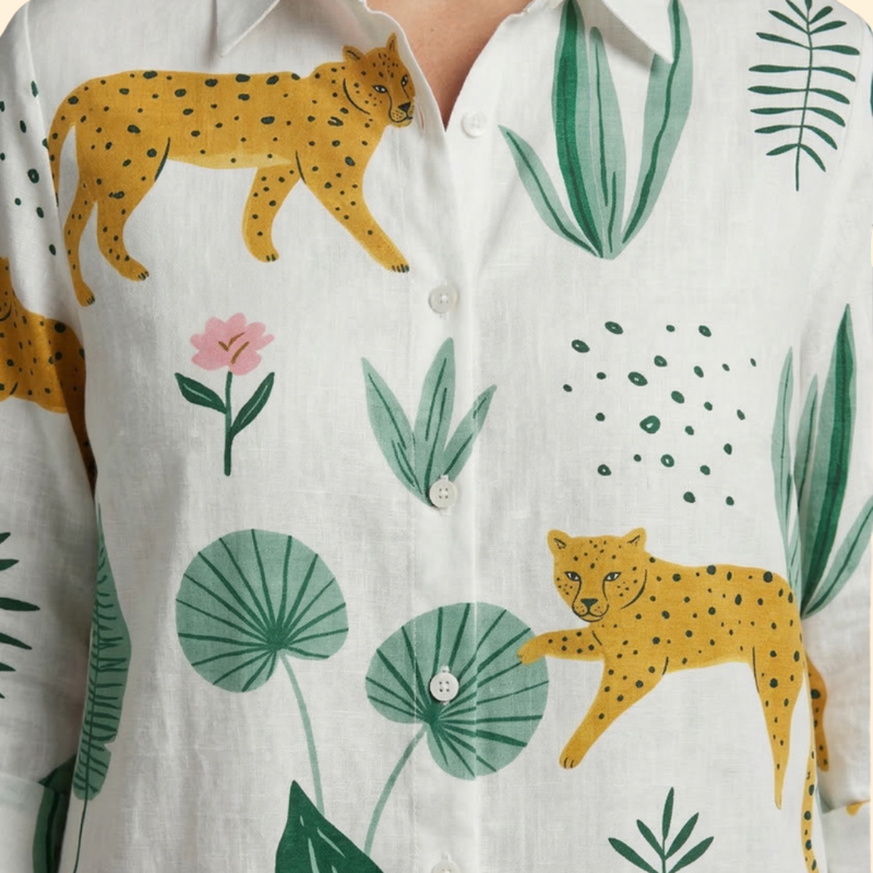 Vestido Camisero de Playa con Estampado y Manga Larga Beach Cover Up para Mujer
