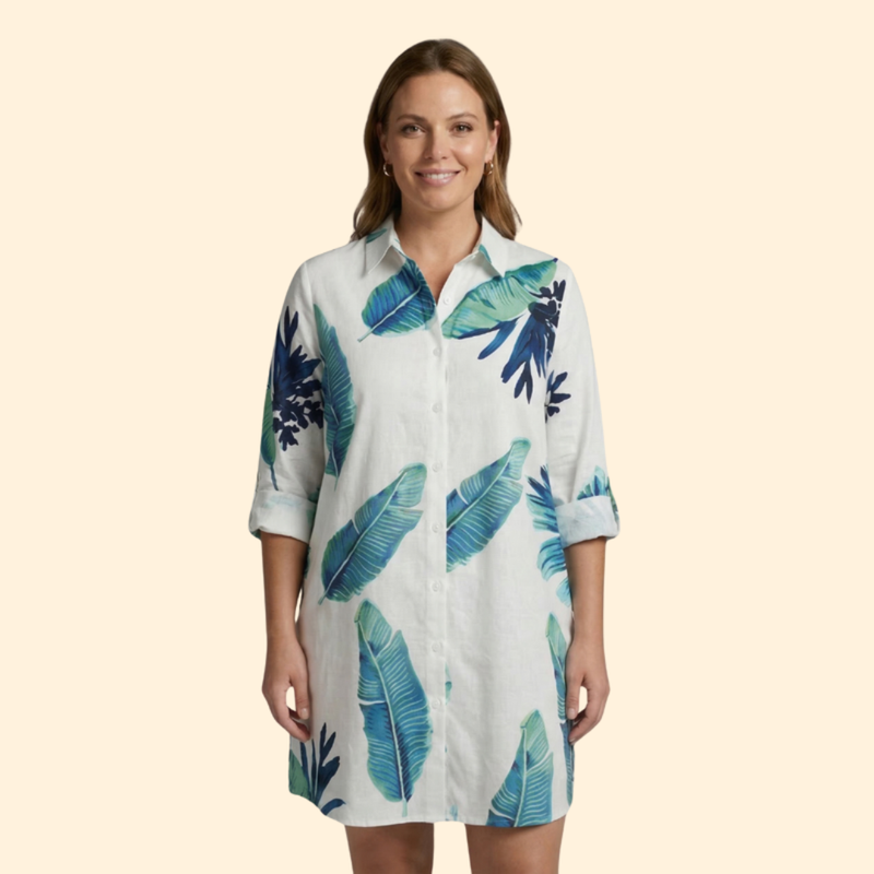 Vestido Camisero de Playa con Estampado y Manga Larga Beach Cover Up para Mujer