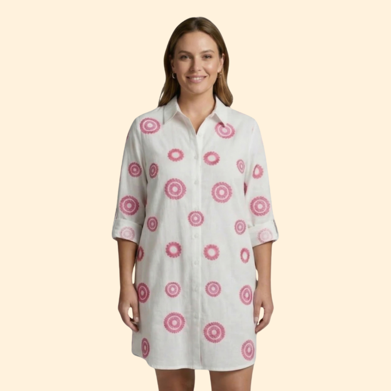 Vestido Camisero de Playa con Estampado y Manga Larga Beach Cover Up para Mujer