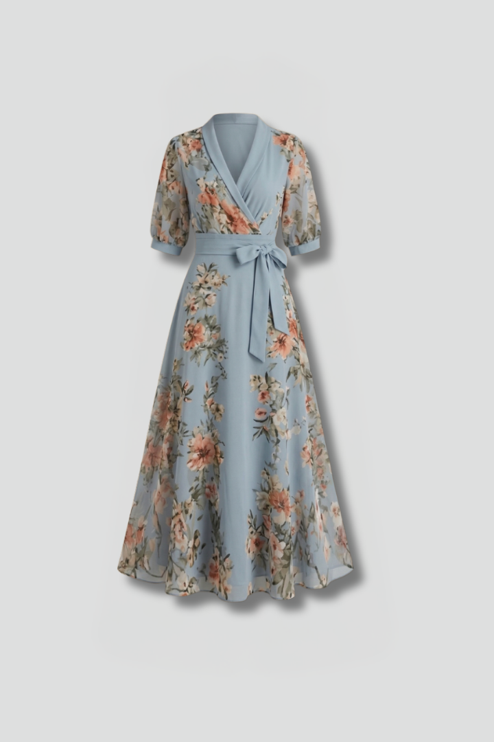Vestido midi para mujer - vestido de manga corta con escote en V| casual