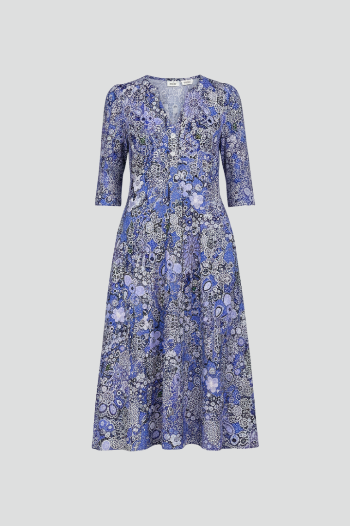 Vestido midi para mujer - vestido estampado con mangas tres cuartos | casual