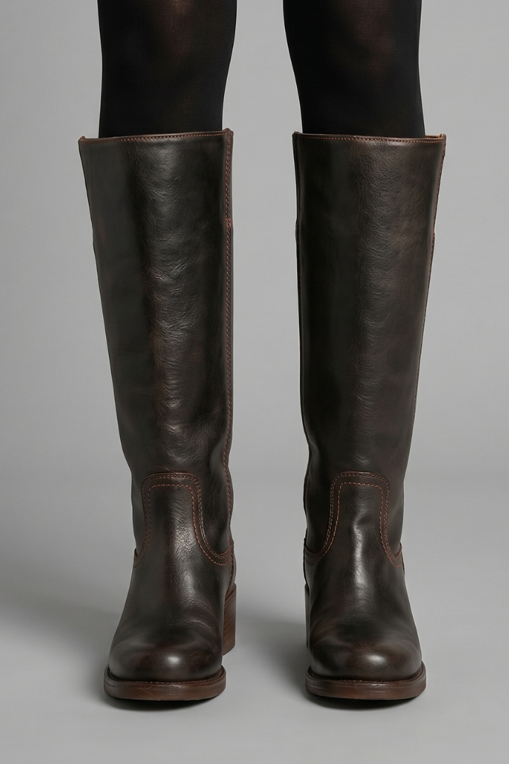 Botas de Mujer de Caña Media con Tacón Ancho y Diseño sin Cordones