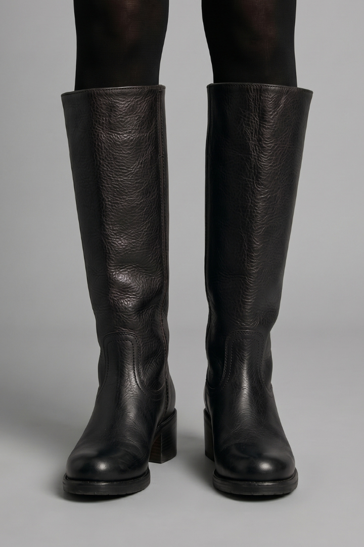 Botas de Mujer de Caña Media con Tacón Ancho y Diseño sin Cordones