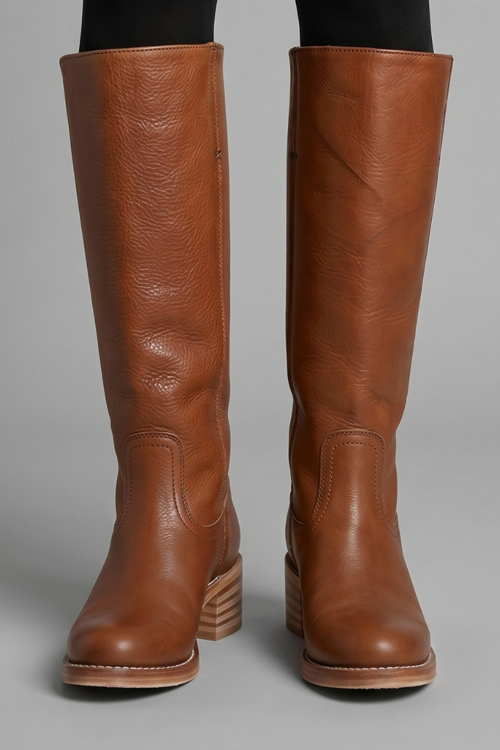 Botas de Mujer de Caña Media con Tacón Ancho y Diseño sin Cordones