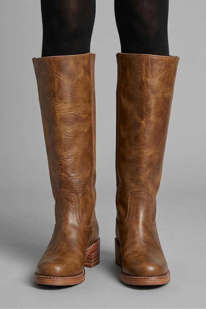 Botas de Mujer de Caña Media con Tacón Ancho y Diseño sin Cordones