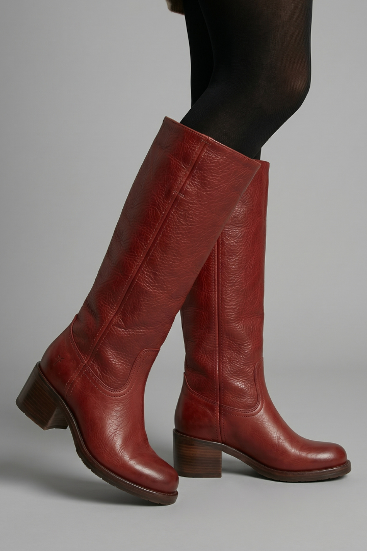 Botas de Mujer de Caña Media con Tacón Ancho y Diseño sin Cordones