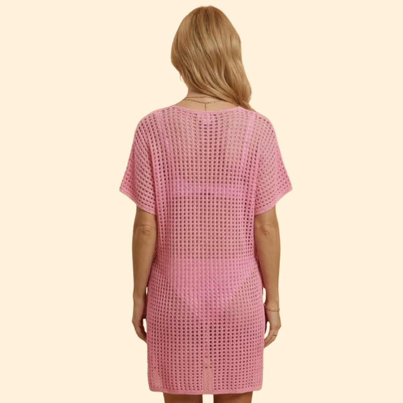 Robe de Plage pour Femme, Tunique de Plage en Maille ajourée à Manches Courtes