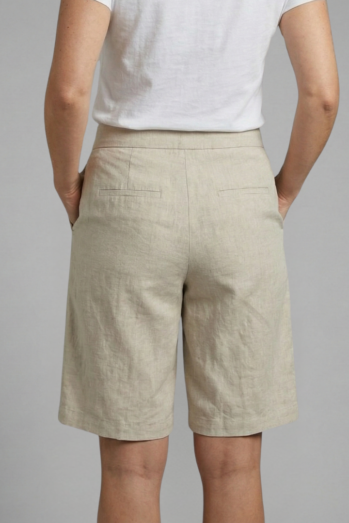 Pantalones cortos para mujer - bermudas rectas de lino con cintura elástica | casual