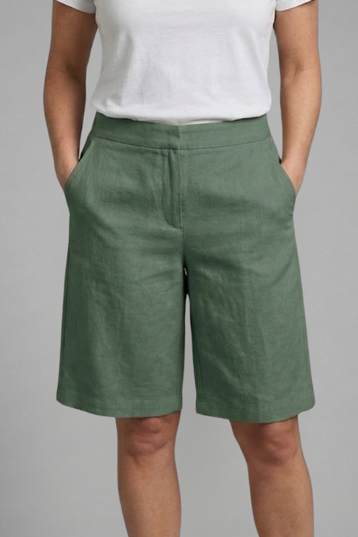 Pantalones cortos para mujer - bermudas rectas de lino con cintura elástica | casual