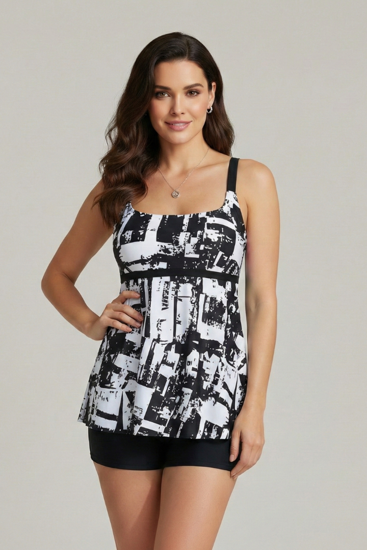 Conjunto de Tankini Estampado para Mujer con Pantalones Cortos de Natación
