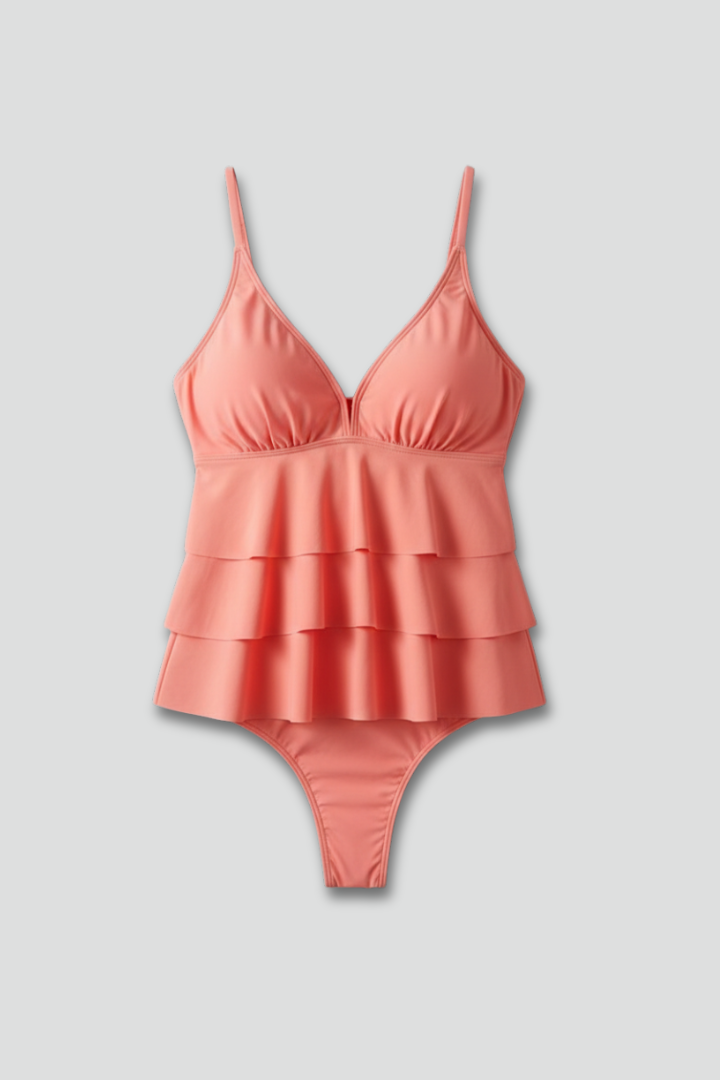 Bañador Tankini Set de Dos Piezas con Volantes Escalonados para Mujer