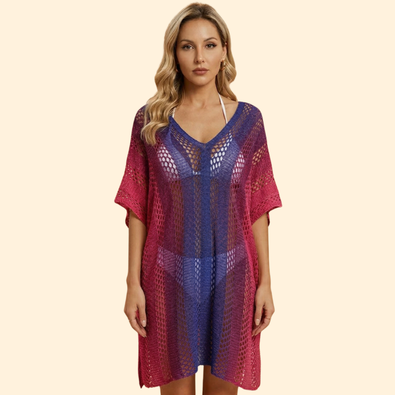 Vestido de Playa con Escote en V y Estampado de Rayas para Mujer