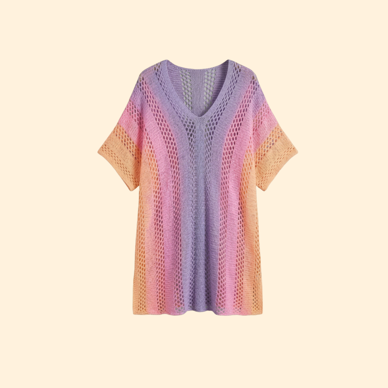 Vestido de Playa con Escote en V y Estampado de Rayas para Mujer