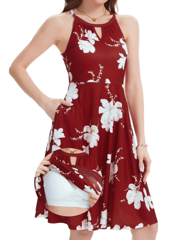 Vestido mujer verano | corte A-line | cuello halter | espalda descubierta | playa
