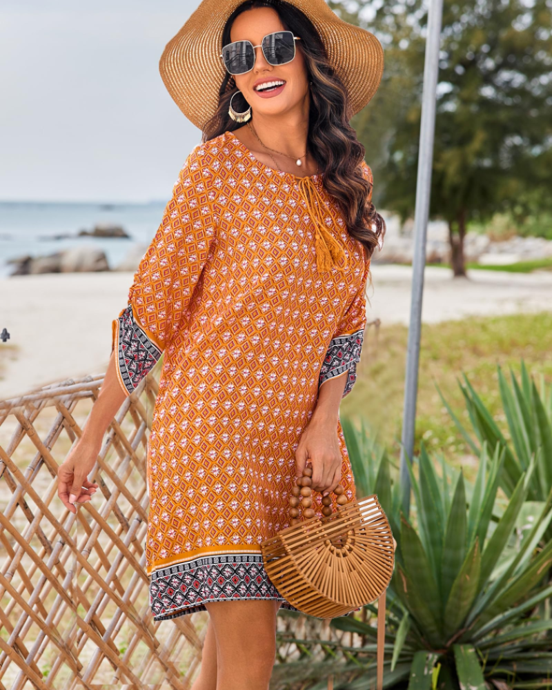 Vestido bohemio mujer | corte tipo túnica | cuello en v | para vacaciones