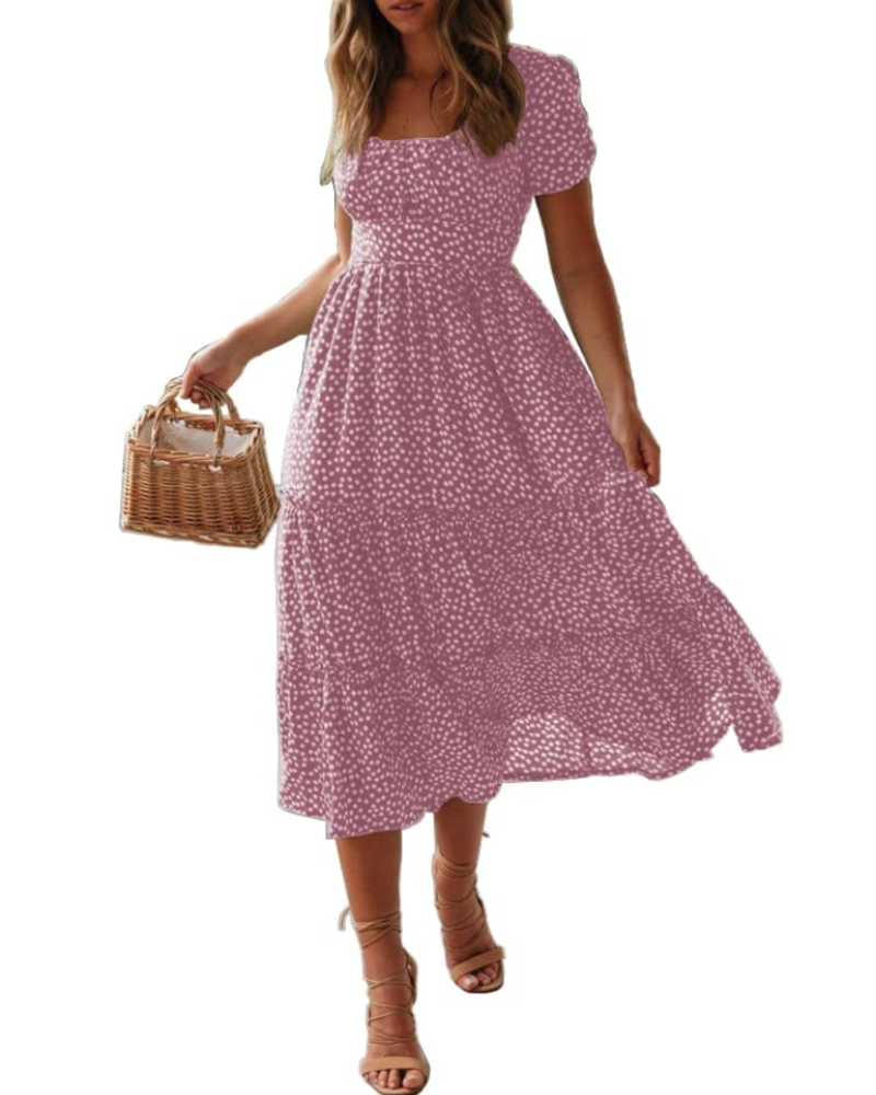 Vestido midi mujer | estampado floral — cuello cuadrado — playa y vacaciones