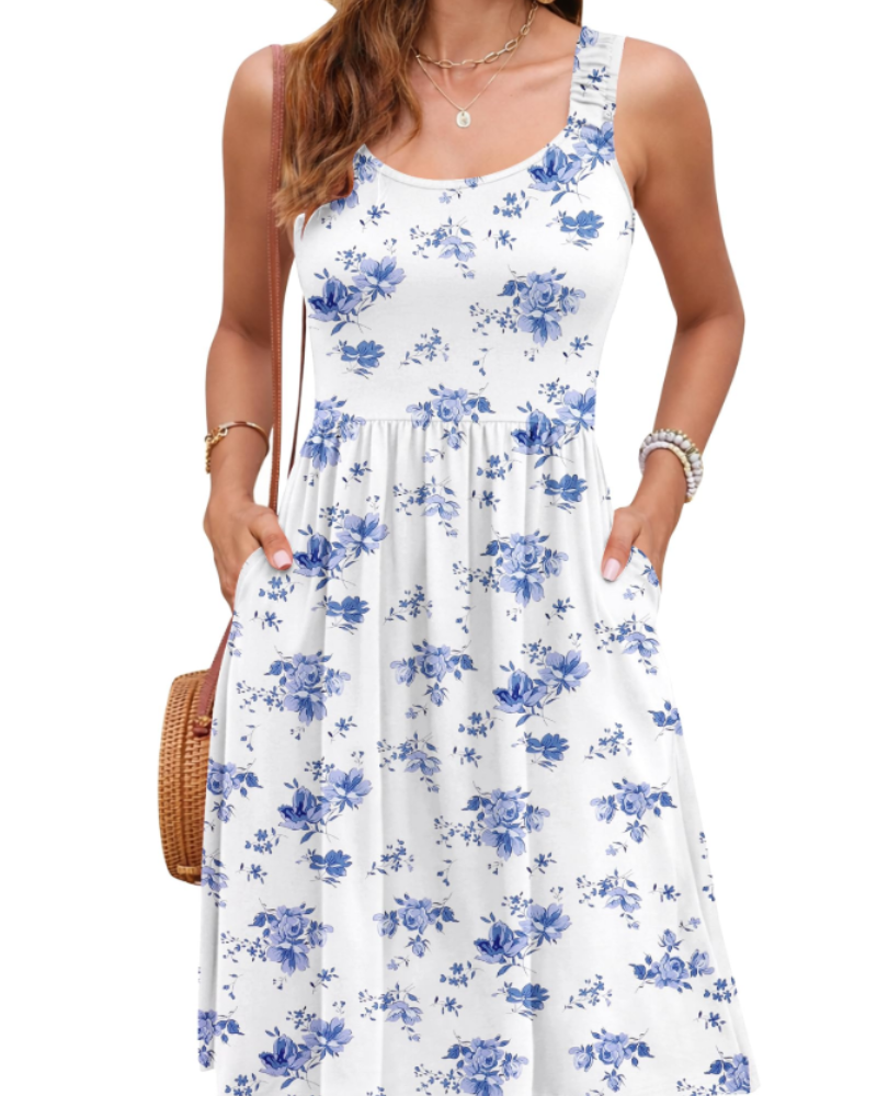 Vestido verano mujer | cuello cuadrado | corte A con talle ajustado | vacaciones