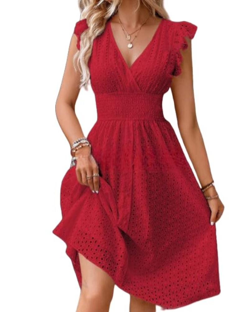 Robe bohème femme | décolleté en V et manches à volants | coupe fluide | quotidienne