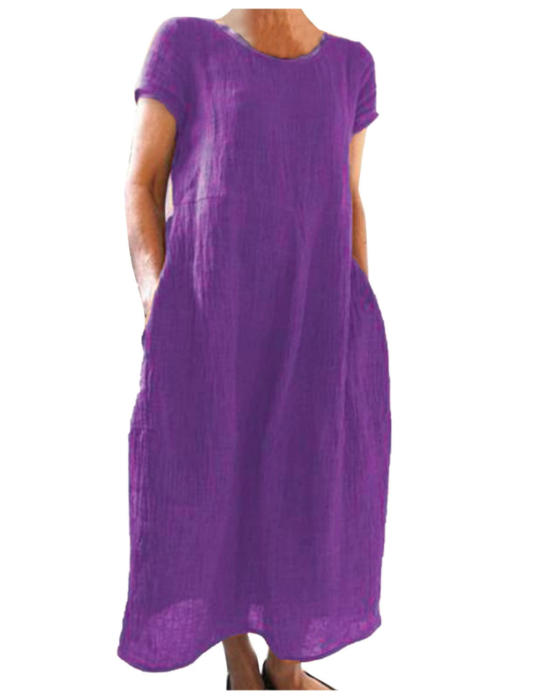Vestido largo mujer | algodón lino — mangas cortas — uso diario