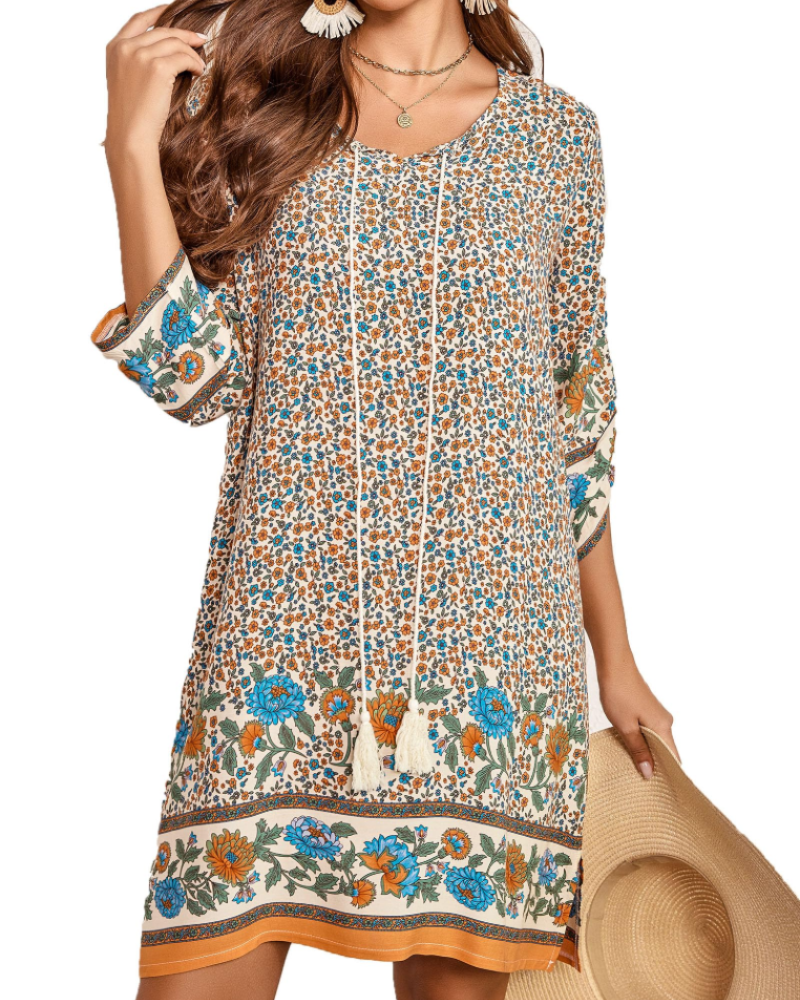 Vestido bohemio mujer | corte tipo túnica | cuello en v | para vacaciones