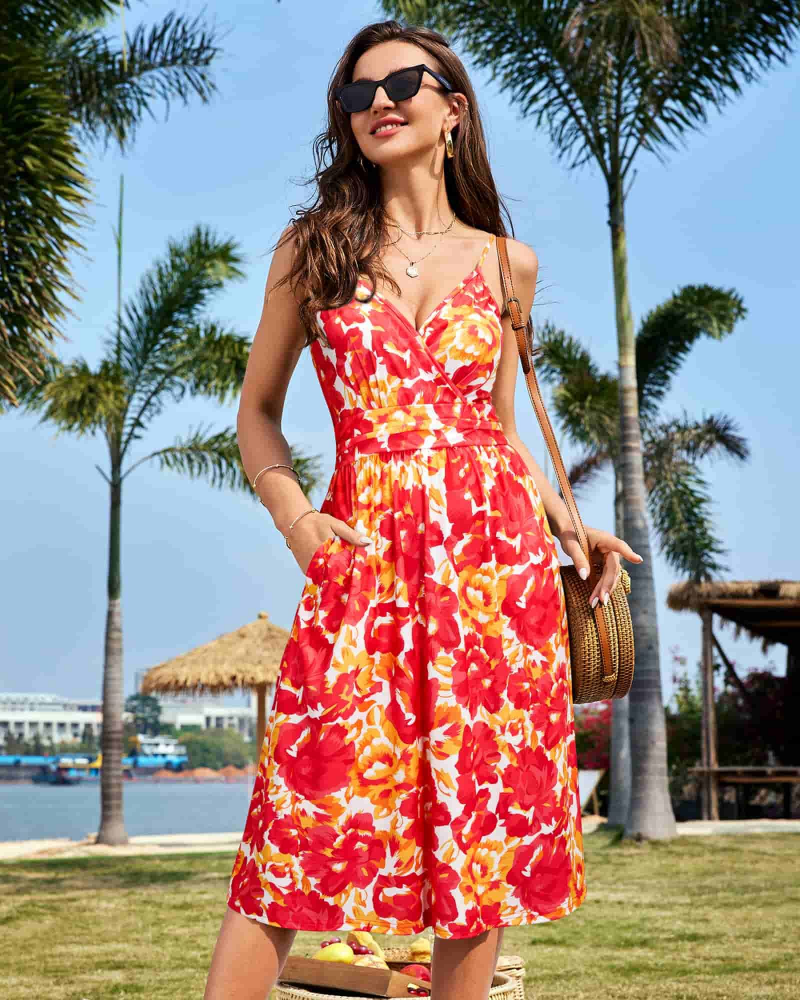 Vestido midi mujer | tirantes finos | escote cruzado | para vacaciones
