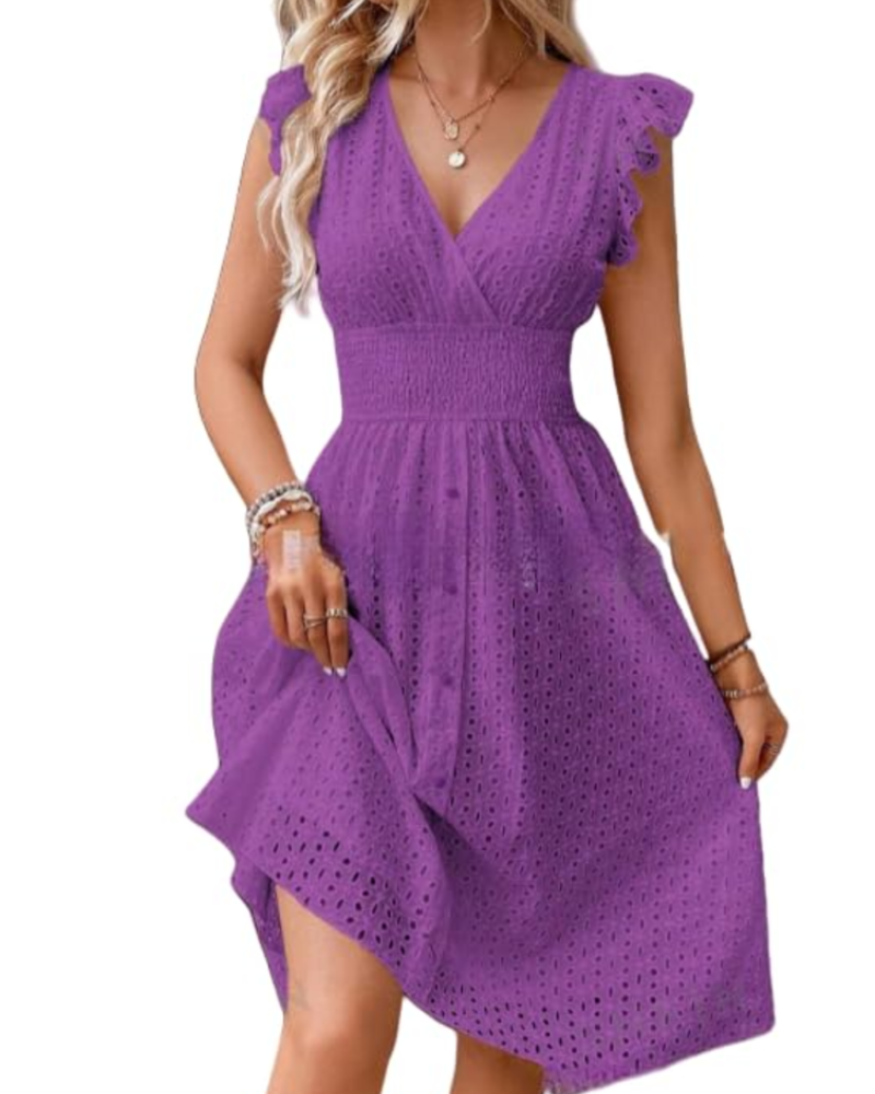 Vestido bohemio mujer | escote V y mangas con volantes | corte fluido | diario