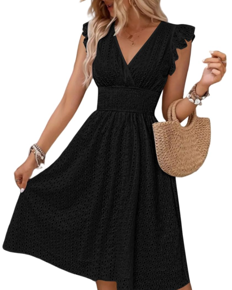 Vestido bohemio mujer | escote V y mangas con volantes | corte fluido | diario