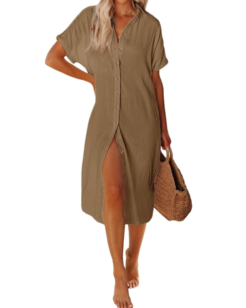 Vestido playero largo de algodón | corte fluido | abotonado | verano