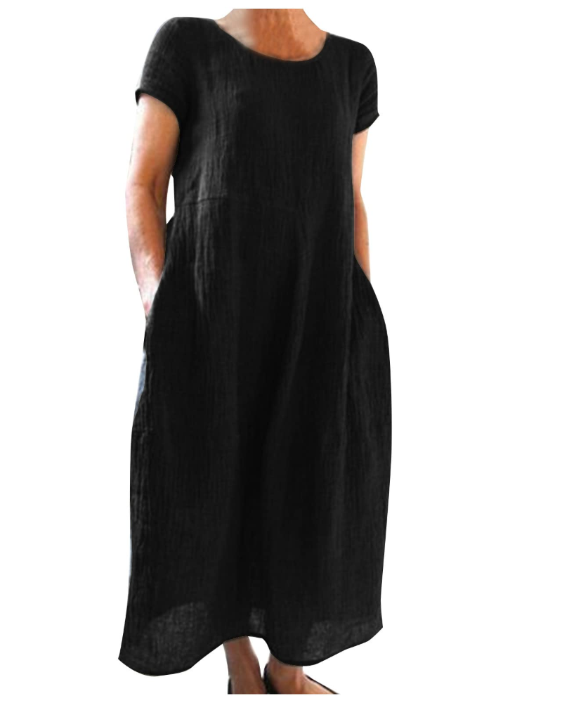 Vestido largo mujer | algodón lino — mangas cortas — uso diario