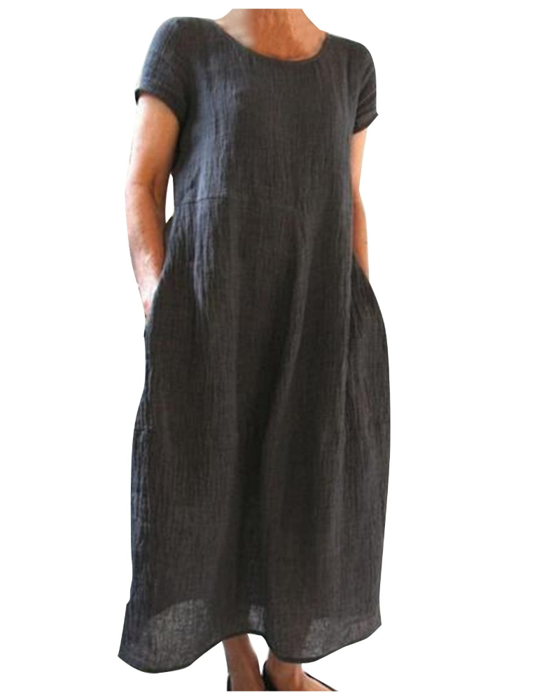 Vestido largo mujer | algodón lino — mangas cortas — uso diario