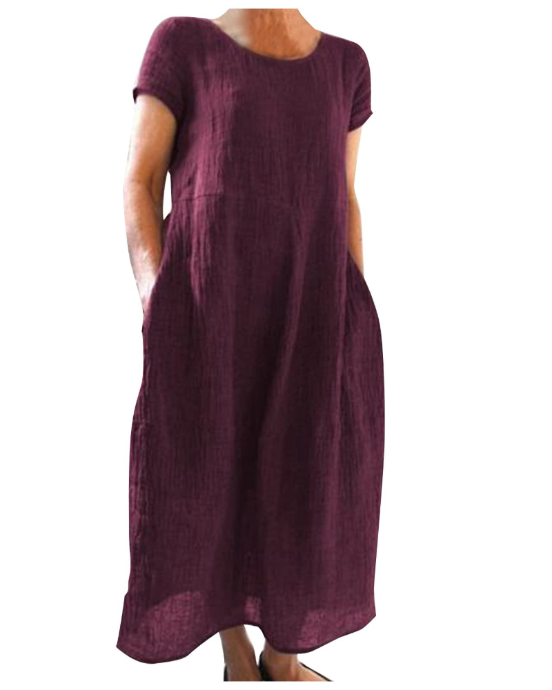 Vestido largo mujer | algodón lino — mangas cortas — uso diario